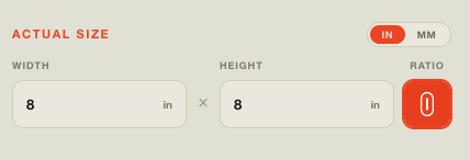 Stitchplot Studio actual-size controls with width, height and ratio